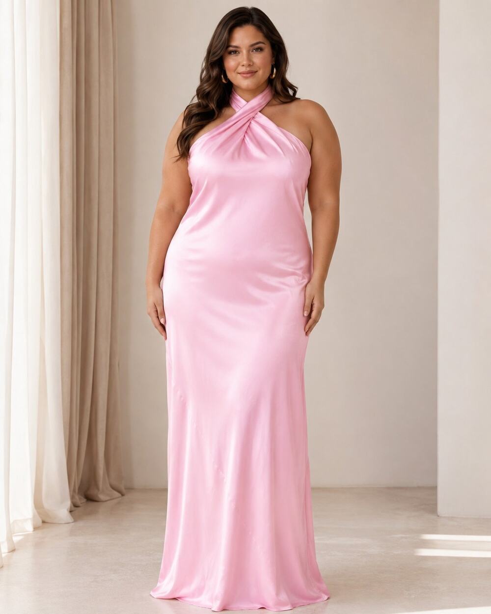 Show Me Your Mumu Jasmine Halter Maxi Dress XL Pink Luxe Satin NWOT $198